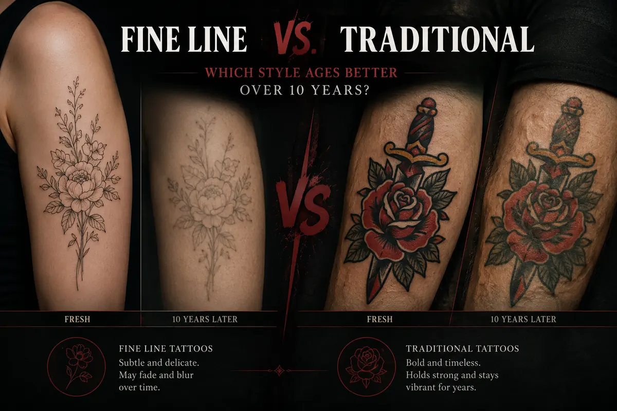 Fine line vs traditional tattoo article